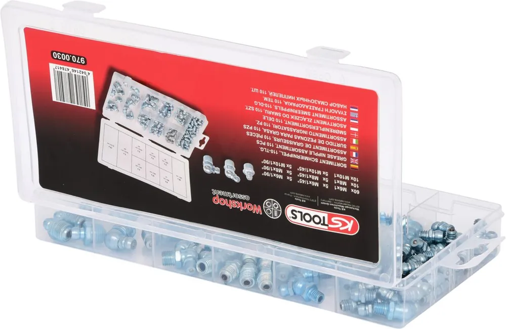 KS TOOLS Sortiment Schmiernippel, M6-8-10x1,0, 110-tlg ( 970.0030 )