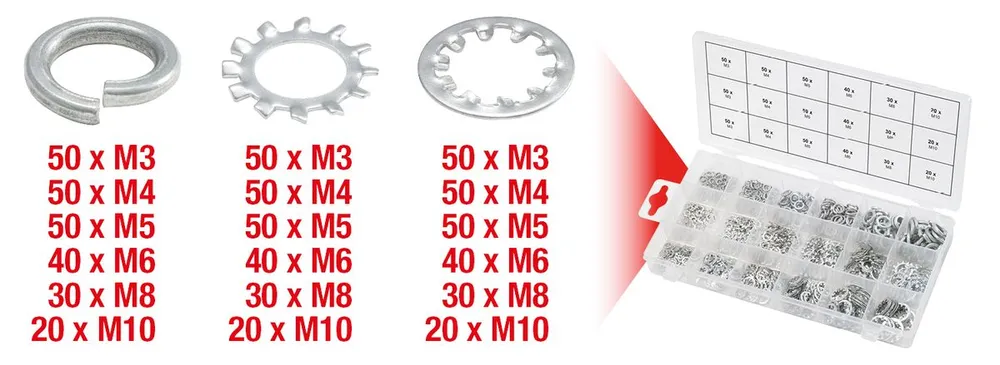 KS TOOLS Sortiment Zahn-Unterlegscheiben,M3-10, 720-tlg ( 970.0240 )