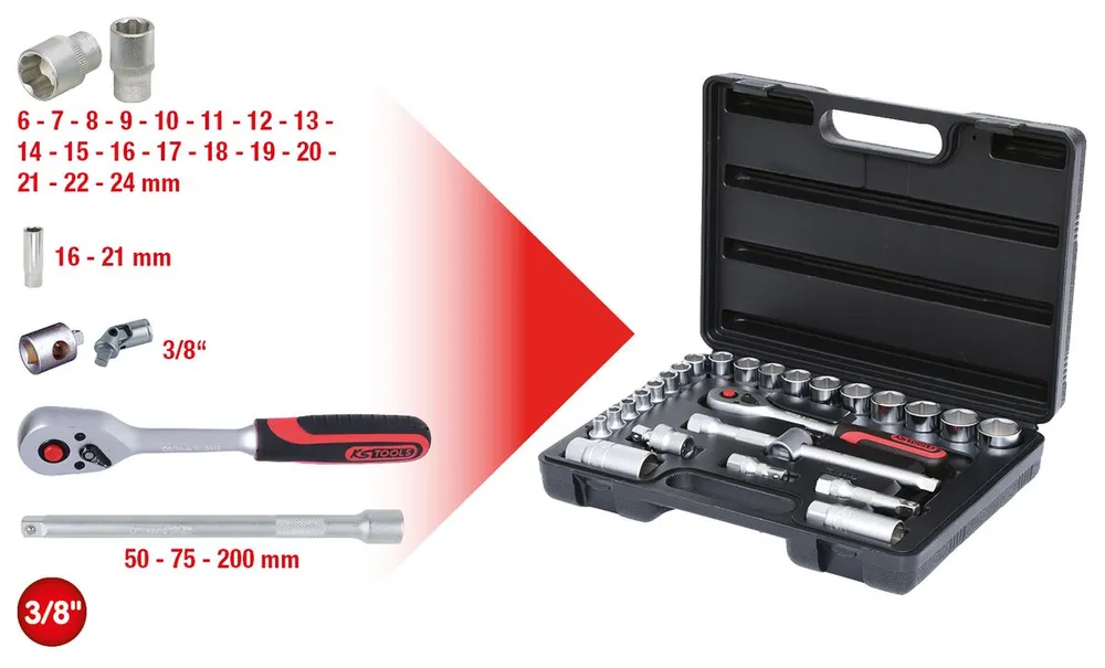 KS TOOLS 3/8" Steckschlüssel-Satz, 26-tlg ( 911.0626 )