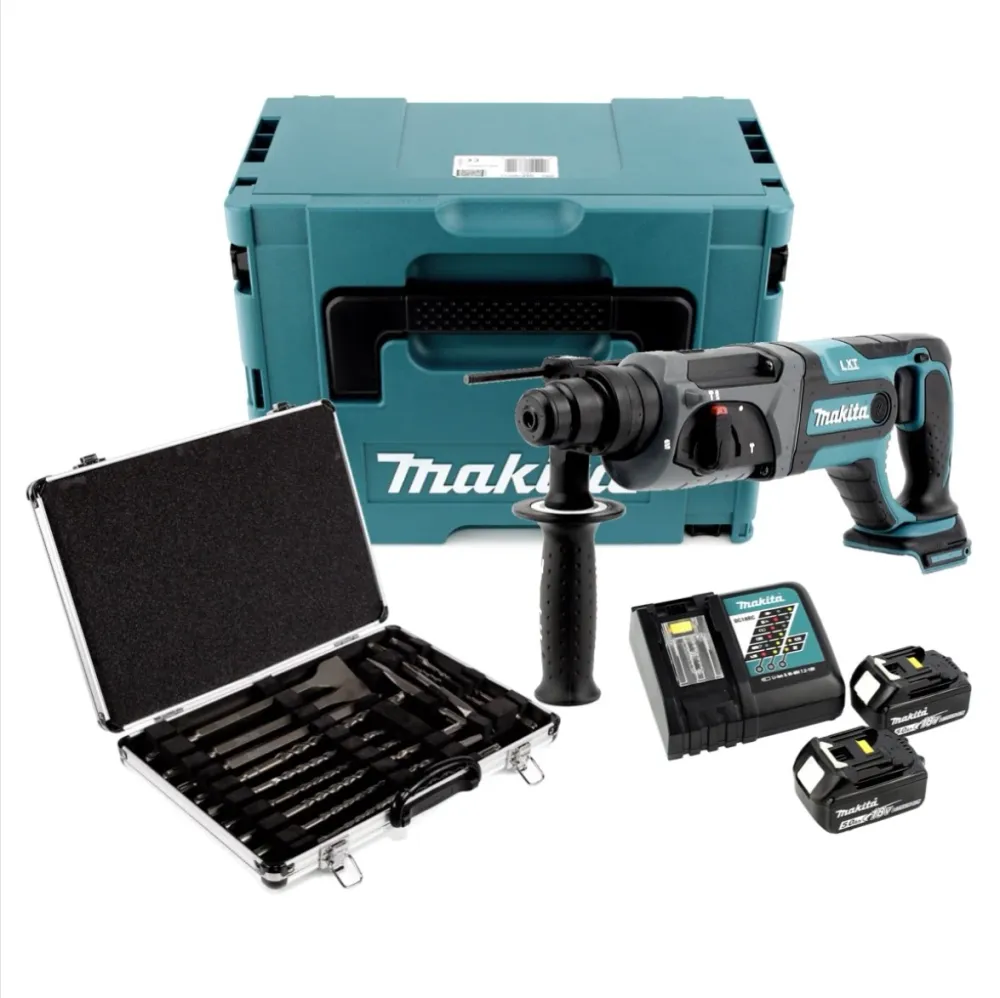 Akumulatorowa młotowiertarka Makita DHR 241 RTJ 18 V Li-Ion z uchwytem SDS-Plus w zestawie Makpac + 2x akumulator BL 1850...