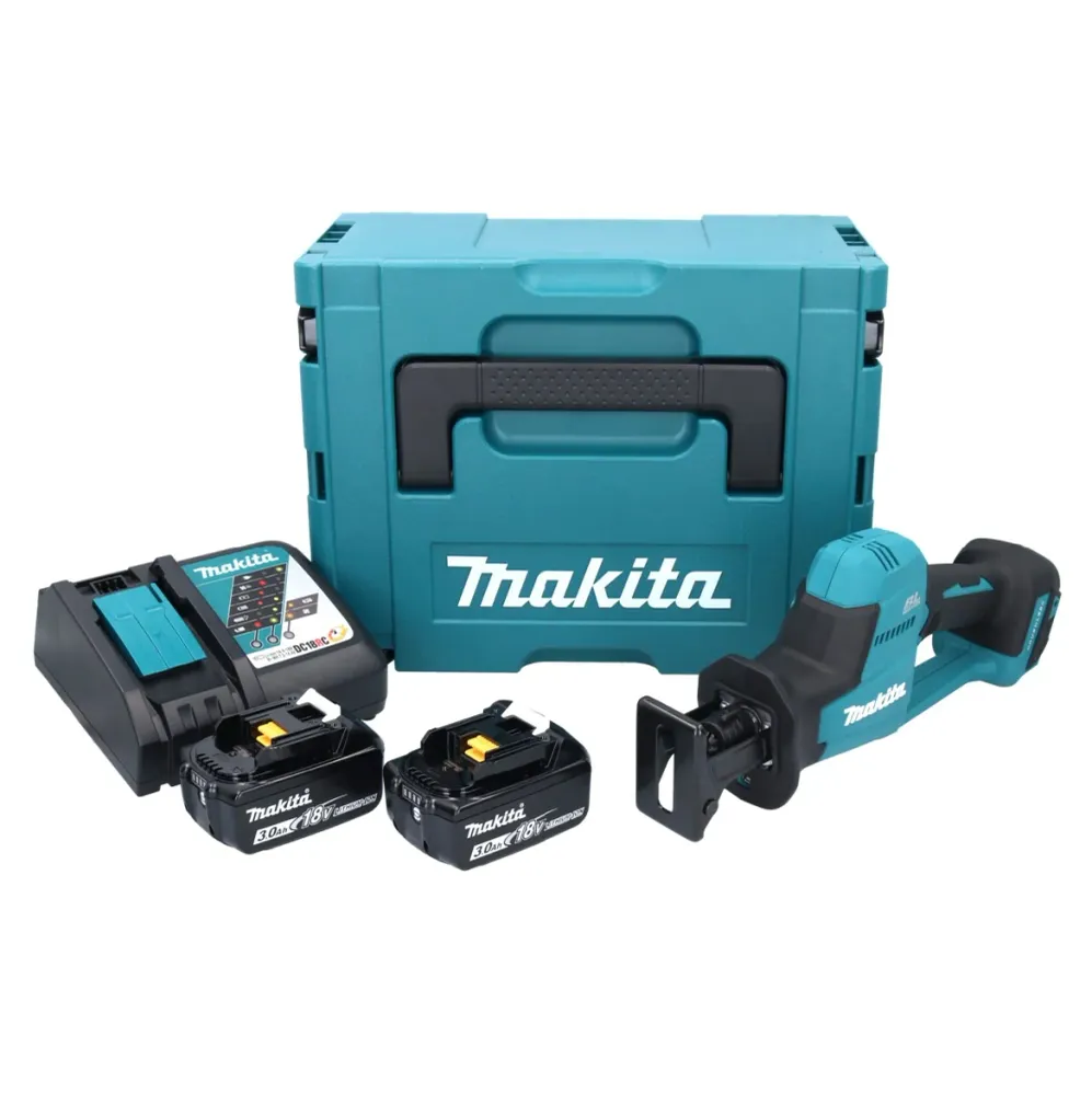 Akumulatorowa pilarka szablasta Makita DJR 189 RFJ 18 V bezszczotkowa + 2x akumulator 3,0 Ah + ładowarka + walizka Makpac