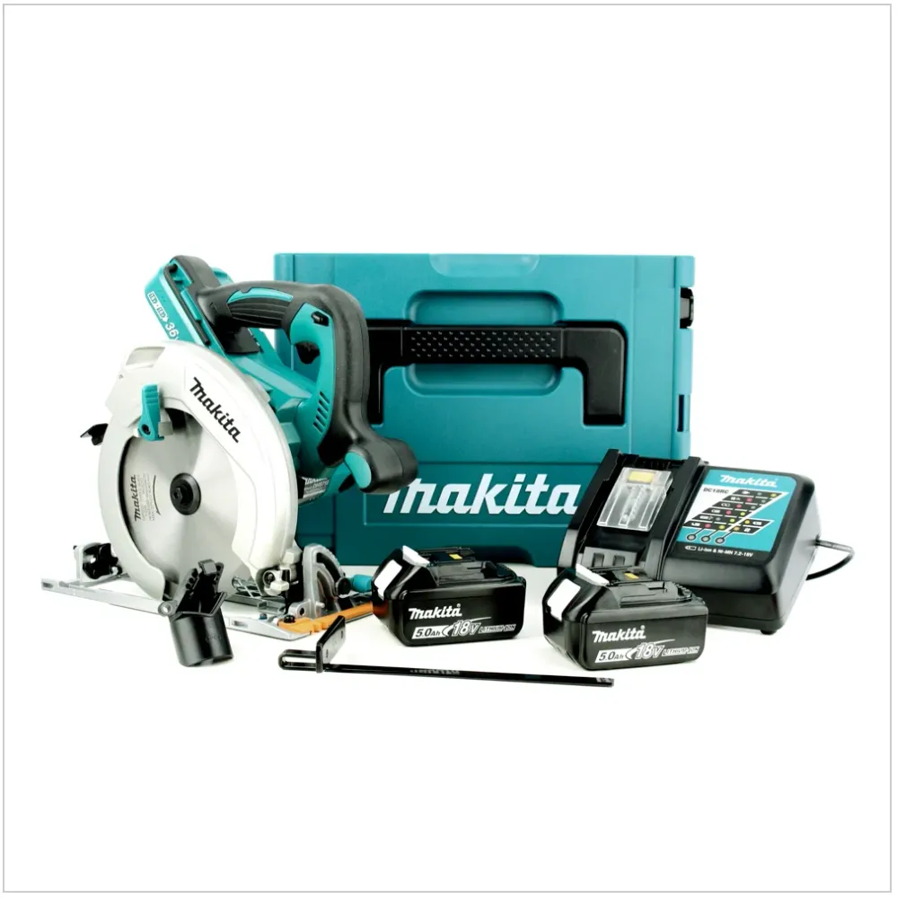 Akumulatorowa pilarka tarczowa Makita DHS 710 RTJ 36 V Li-Ion 190 mm w zestawie Makpac z wkładką + ładowarka + 2x akumulat...