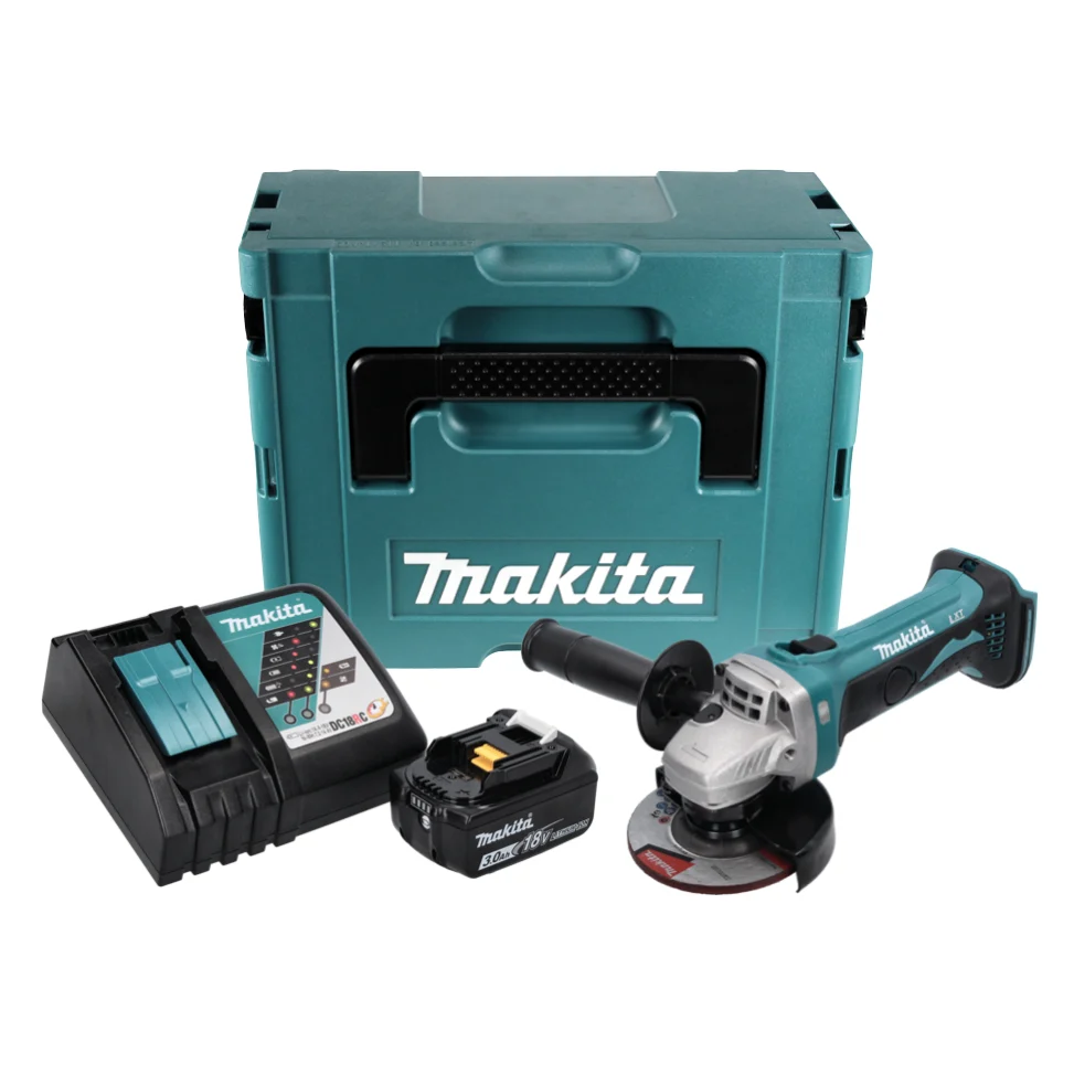 Akumulatorowa szlifierka kątowa Makita DGA 452 RF1J 18 V 115 mm + 1x akumulator 3,0 Ah + ładowarka + Makpac