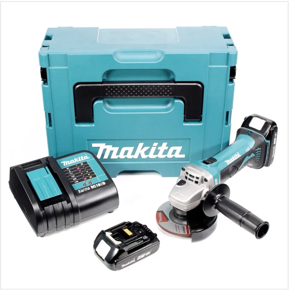 Akumulatorowa szlifierka kątowa Makita DGA 452 SAJ 18 V 115 mm + 2x akumulator 2,0 Ah + ładowarka + Makpac