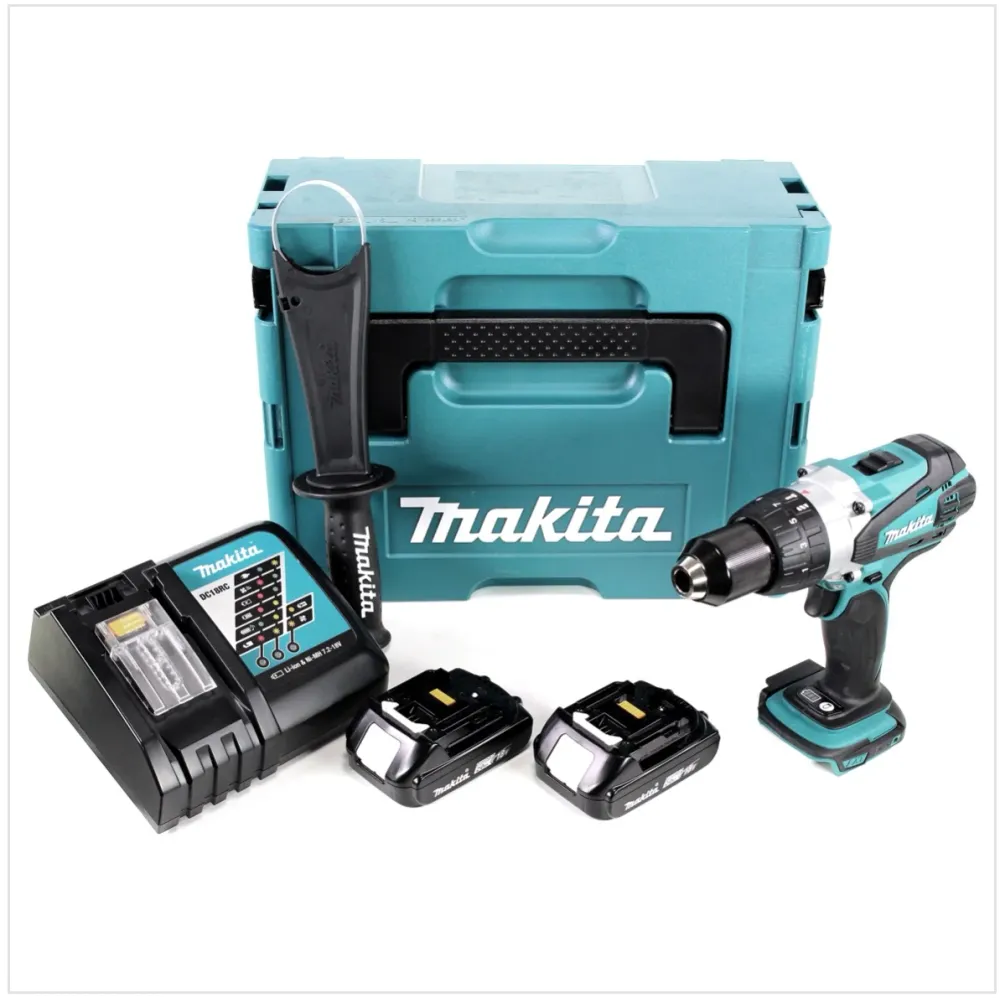Akumulatorowa wiertarko-wkrętarka Makita DDF 458 RAJ 18 V 91 Nm + 2x akumulator 2,0 Ah + ładowarka + Makpac