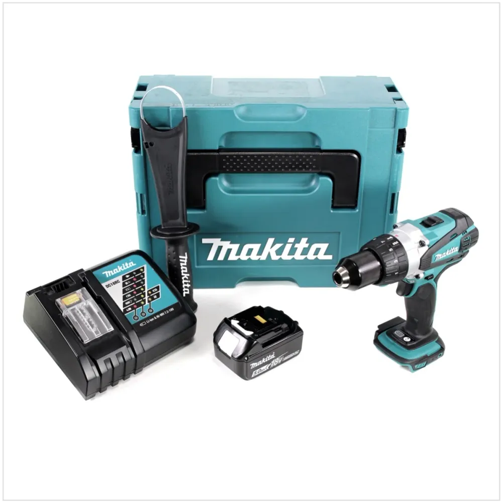 Akumulatorowa wiertarko-wkrętarka Makita DDF 458 RT1J 18 V 91 Nm w zestawie Makpac z 1x akumulatorem BL 1850 B 5,0 Ah i ła...