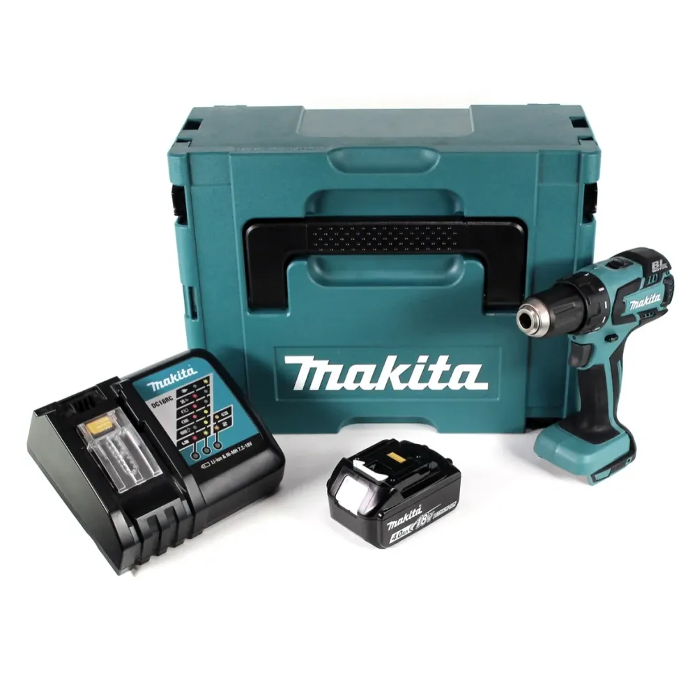 Akumulatorowa wiertarko-wkrętarka Makita DDF 459 RM1J 18V 45Nm w zestawie Makpac + 1x akumulator 4,0 Ah + ładowarka
