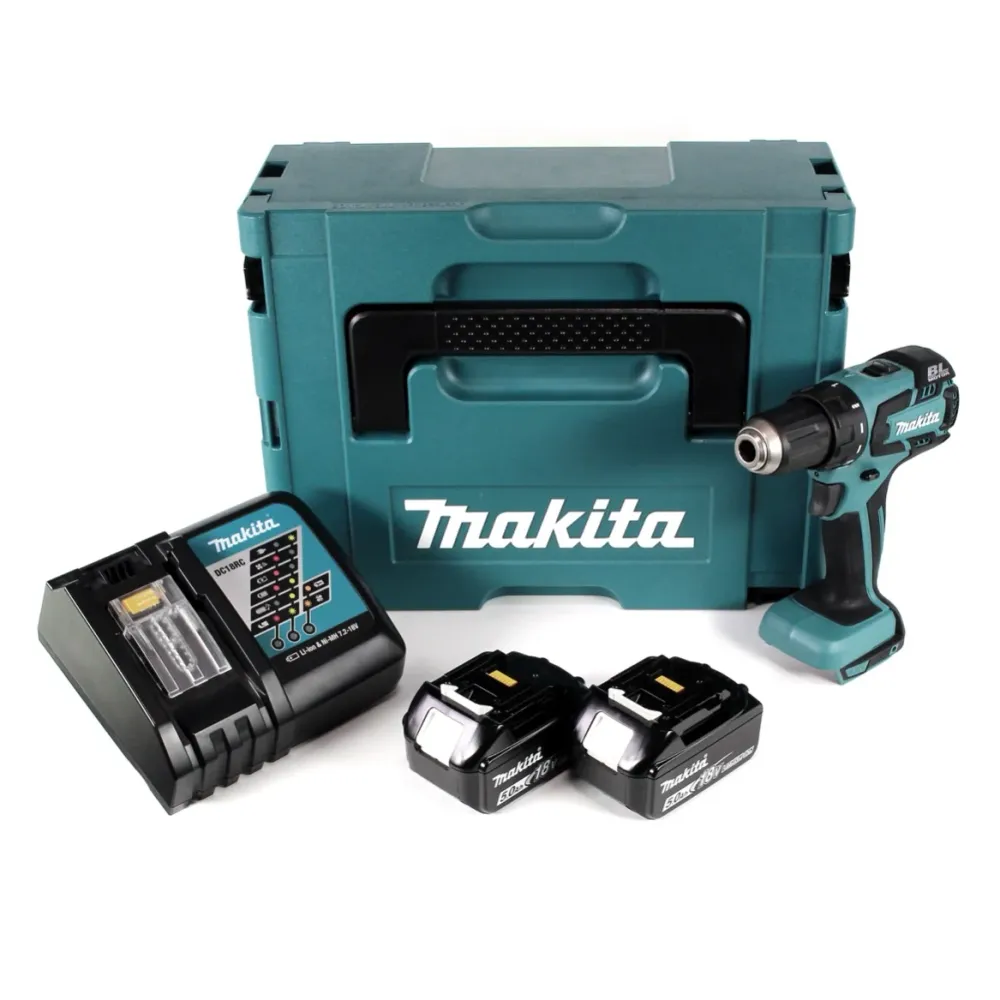 Akumulatorowa wiertarko-wkrętarka Makita DDF 459 RTJ 18 V Li-Ion w zestawie Makpac + 2x akumulator 5,0 Ah + ładowarka