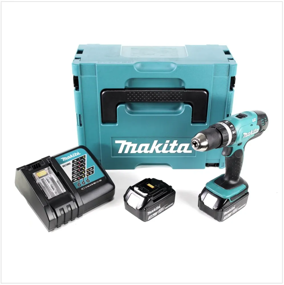 Akumulatorowa wiertarko-wkrętarka udarowa Makita DHP 453 RFJ 18V 42Nm + 2x akumulator 3.0Ah + ładowarka + Makpac