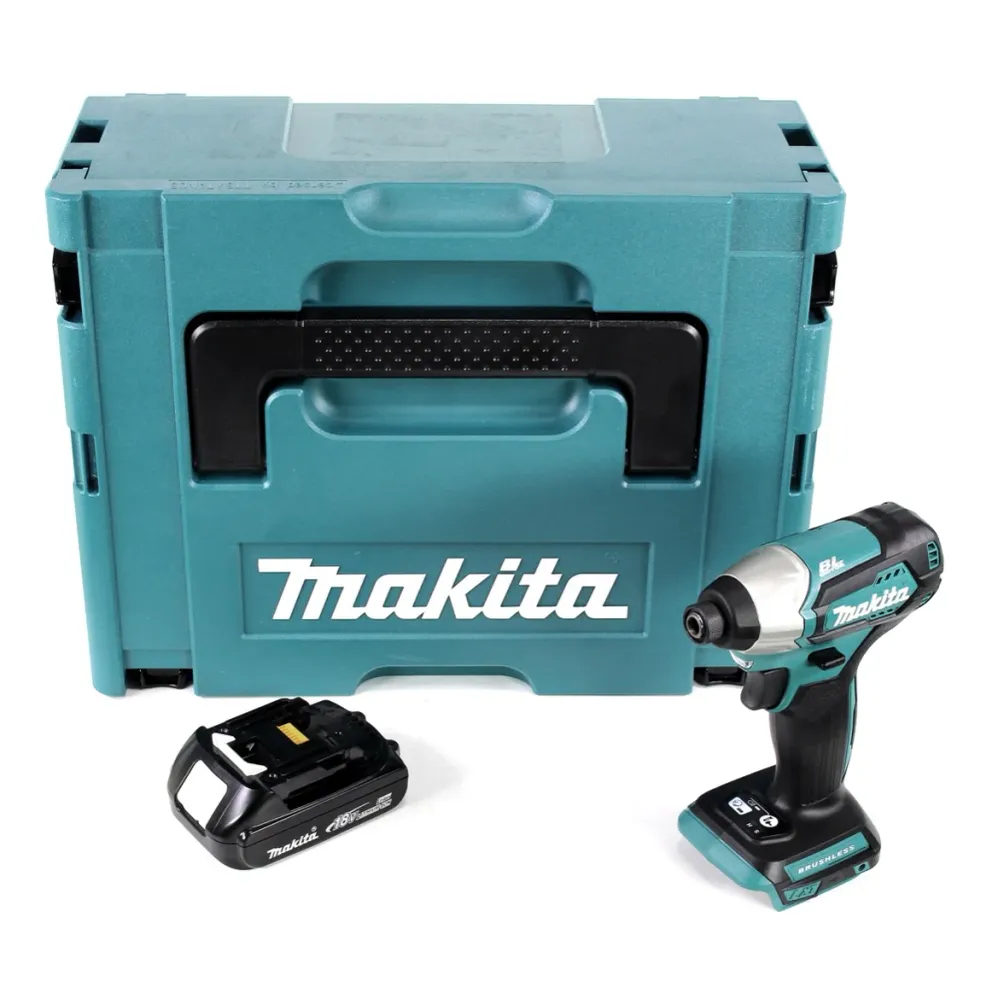 Akumulatorowa wkrętarka udarowa Makita DTD 155 Y1J 18 V bezszczotkowa Li-Ion w zestawie Makpac + 1 x akumulator BL1815 1,5...