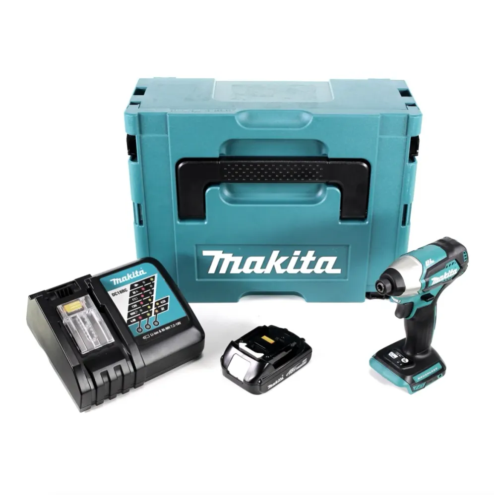 Akumulatorowa wkrętarka udarowa Makita DTD 155 Y1J-D 18 V Brushless Li-Ion w zestawie Makpac + 1 x akumulator BL1815 1,5 A...