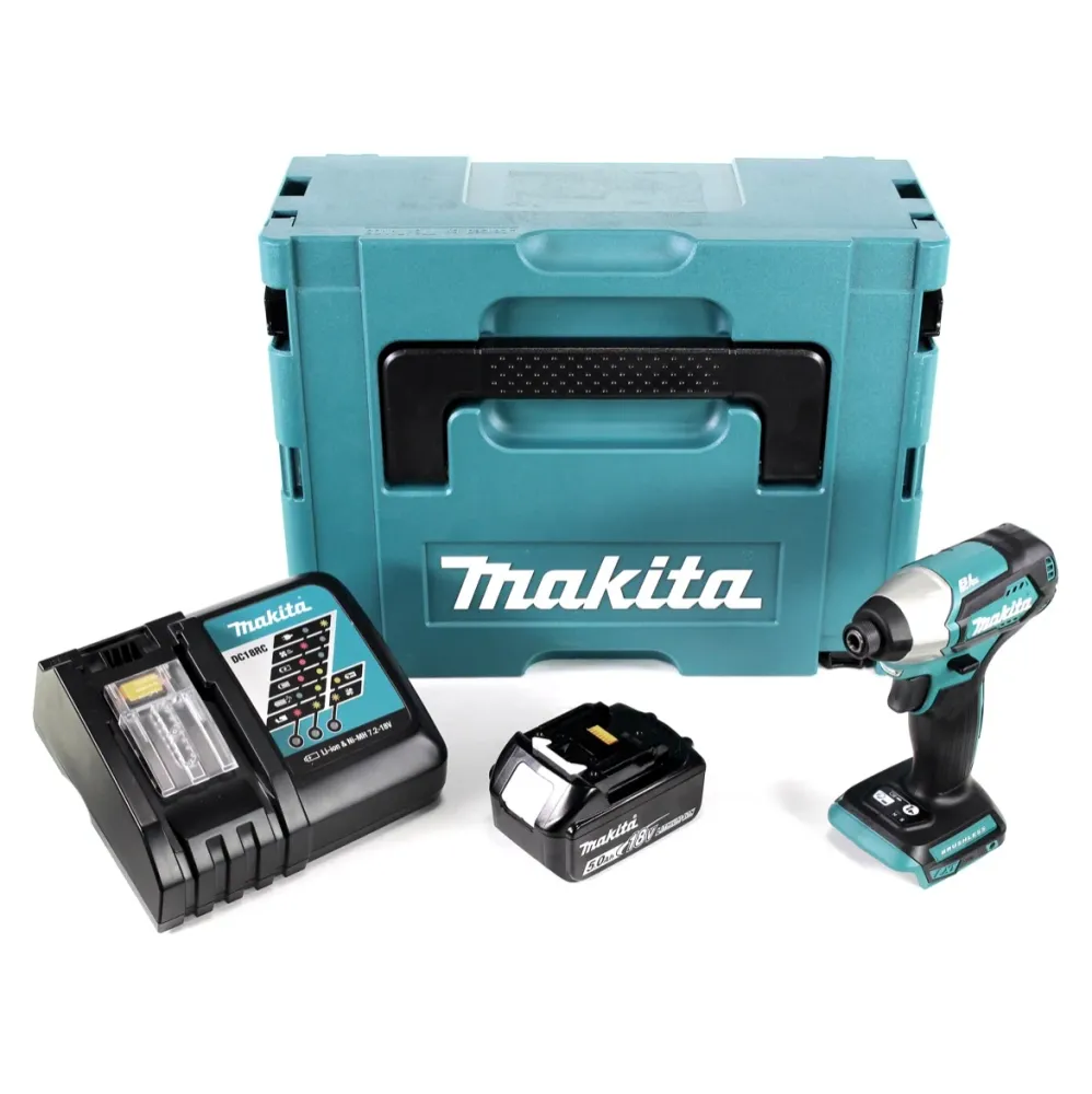 Akumulatorowa wkrętarka udarowa Makita DTD 155 RT1J 18 V bezszczotkowa Li-Ion w zestawie Makpac + 1x akumulator BL1850 5,0...