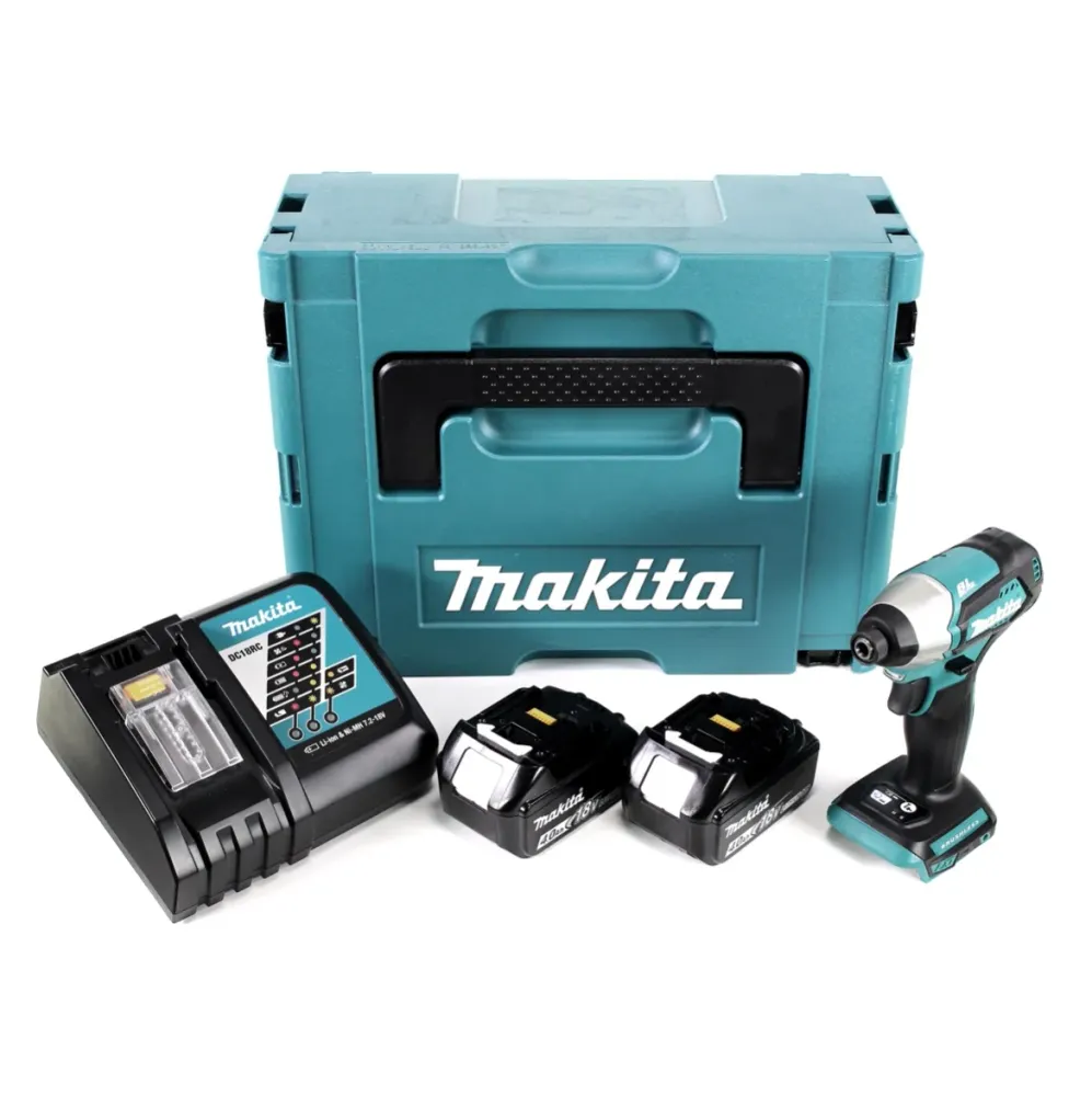 Akumulatorowa wkrętarka udarowa Makita DTD 155 RMJ 18 V bezszczotkowa Li-Ion w zestawie Makpac + 2x akumulator BL1840 B 4,...