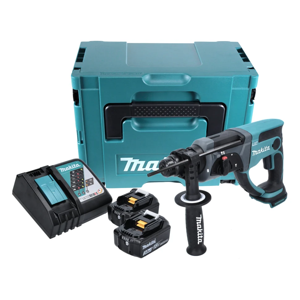 Akumulatorowy młot udarowo-obrotowy Makita DHR 202 RFJ 18 V 2,0 J SDS Plus + 2x akumulator 3,0 Ah + ładowarka + Makpac