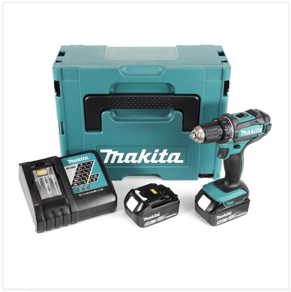 Makita DDF 482 RTJ akumulatorowa wiertarko-wkrętarka 18V 62Nm + 2x akumulator 5.0Ah + ładowarka w zestawie Makpac 2