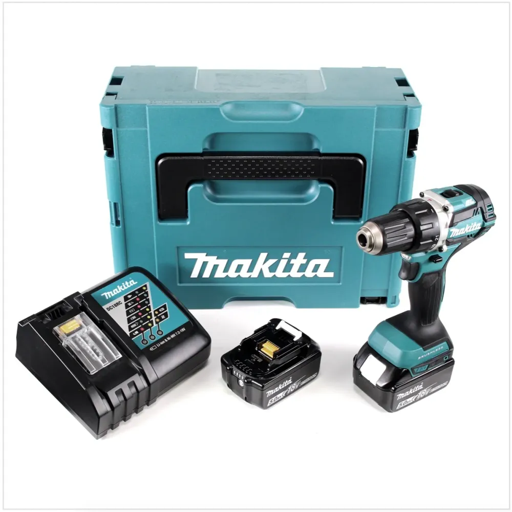 Makita DDF 484 RTJ akumulatorowa wiertarko-wkrętarka bezszczotkowa 18V 54Nm + 2x akumulatory 5.0Ah + ładowarka w Makpac