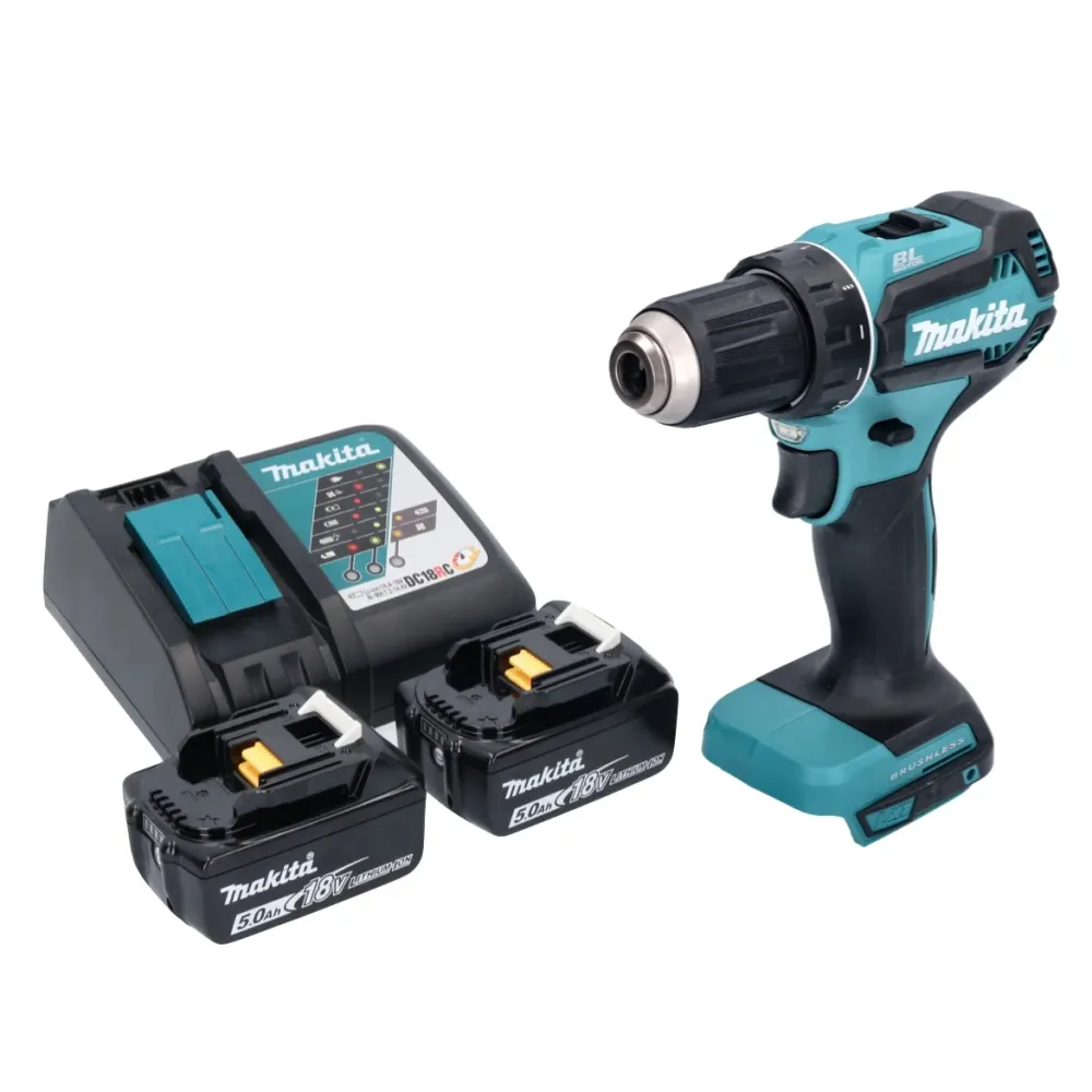 Makita DDF 485 RT akumulatorowa wiertarko-wkrętarka 18 V 50 Nm bezszczotkowa + 2x akumulator 5,0 Ah + ładowarka