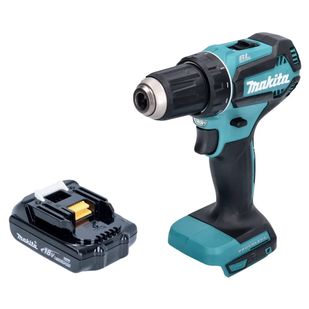 Makita DDF 485 Y1 akumulatorowa wiertarko-wkrętarka 18 V 50 Nm bezszczotkowa + 1x akumulator 1,5 Ah - bez ładowarki