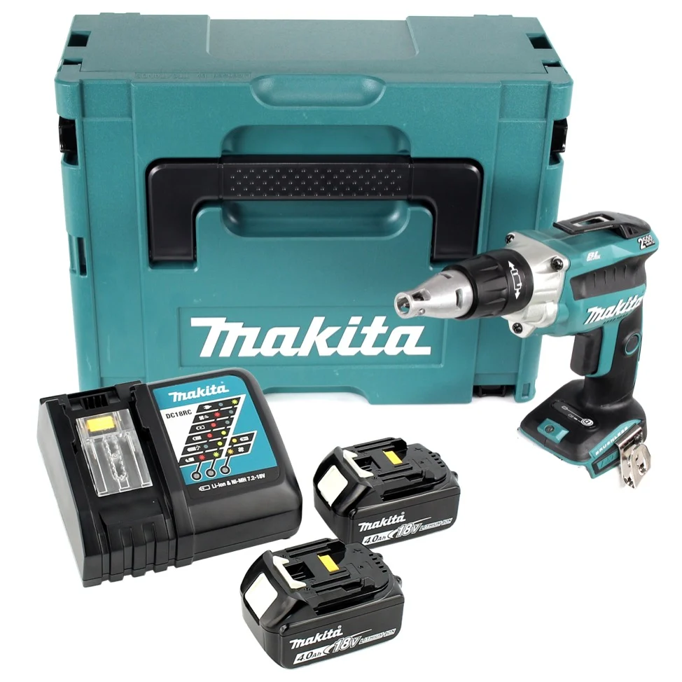 Makita DFS 250 RMJ akumulatorowa wkrętarka do suchej zabudowy 18 V bezszczotkowa + 2x akumulator 4,0 Ah + ładowarka + Makpac