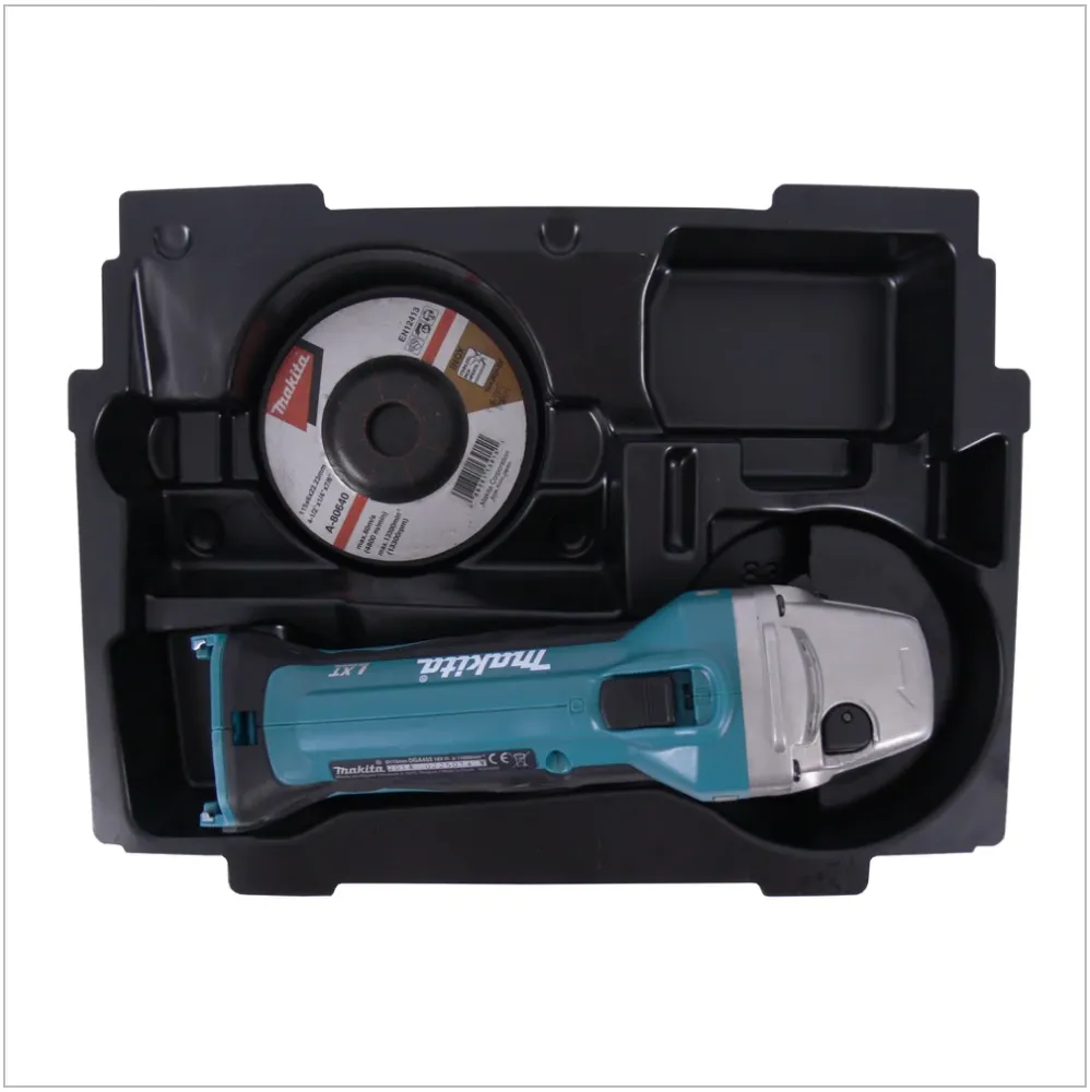 Makita DGA 452 ZE akumulatorowa szlifierka kątowa 18V 115mm solo + 1x pasująca wkładka do Makpac ( 837632-8 ) - bez akumul...