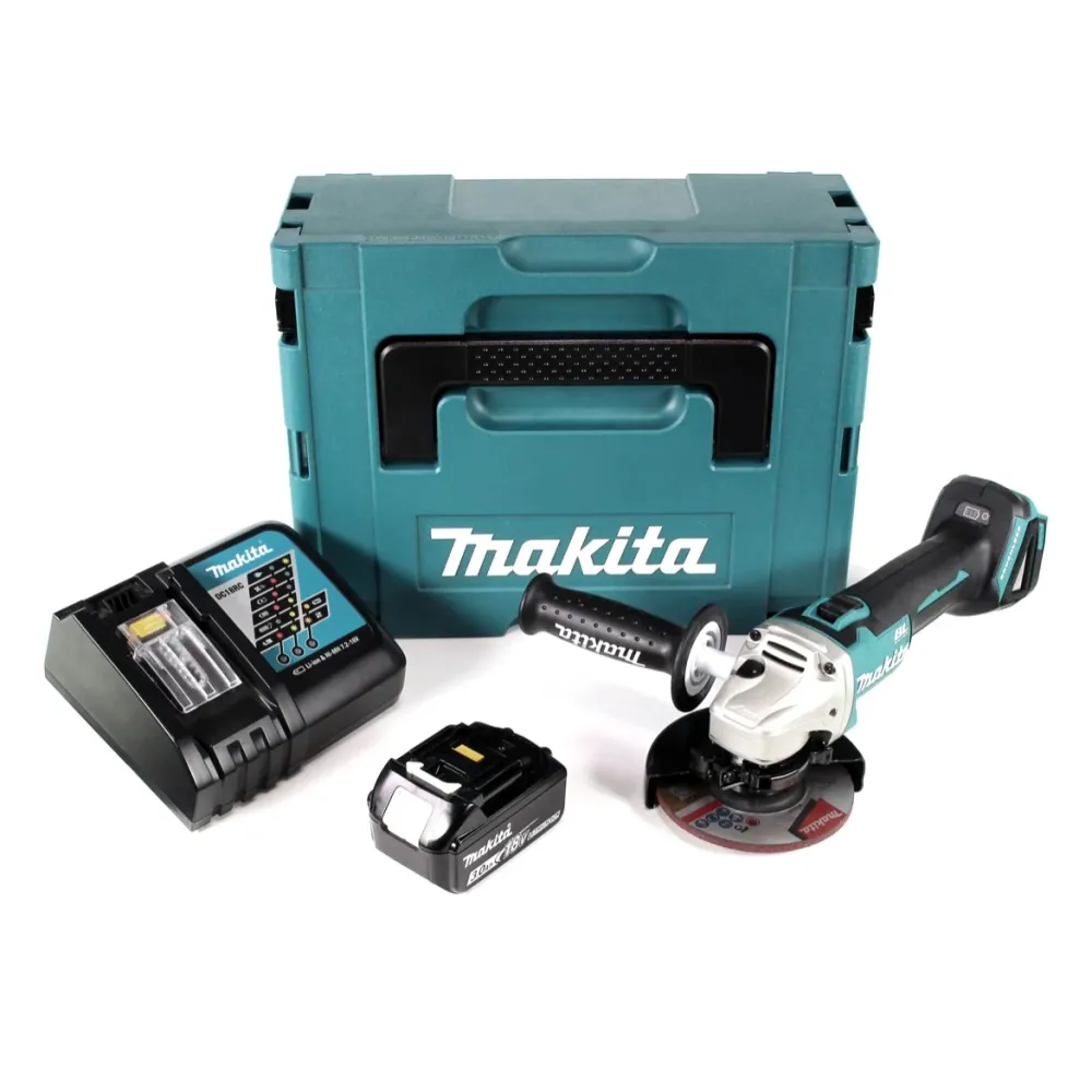 Makita DGA 504 RF1J akumulatorowa szlifierka kątowa 18V 125mm bezszczotkowa + 1x akumulator 3,0Ah + ładowarka + Makpac