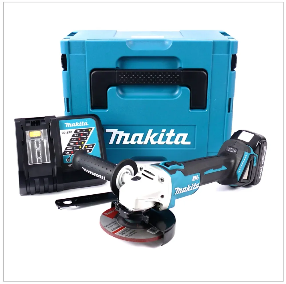 Makita DGA 504 RY1J akumulatorowa szlifierka kątowa 18V 125mm bezszczotkowa + 1x akumulator 1.5Ah + ładowarka + Makpac