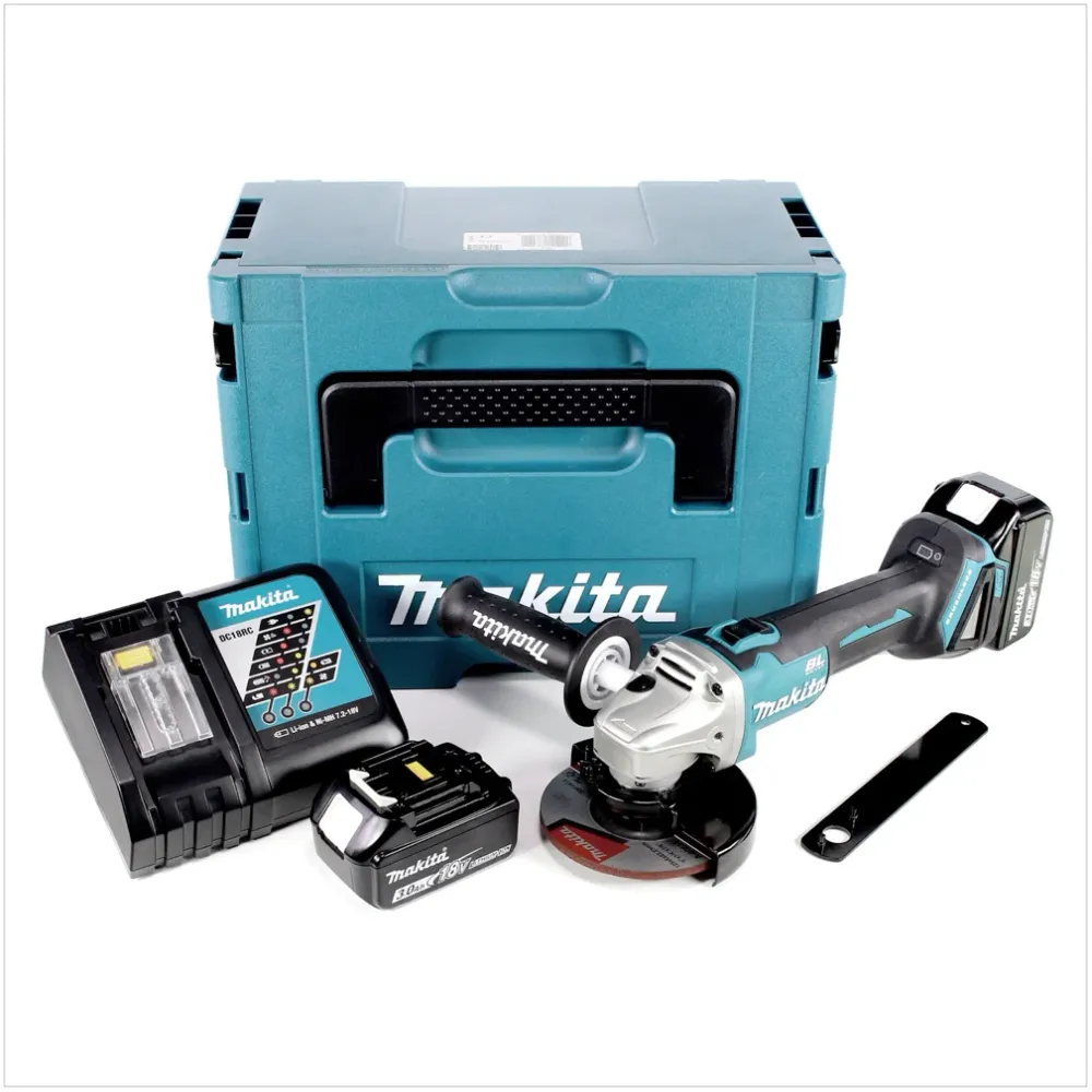 Makita DGA 506 RFJ akumulatorowa szlifierka kątowa 18 V 125 mm bezszczotkowa + 2x akumulator 3,0 Ah + ładowarka + Makpac