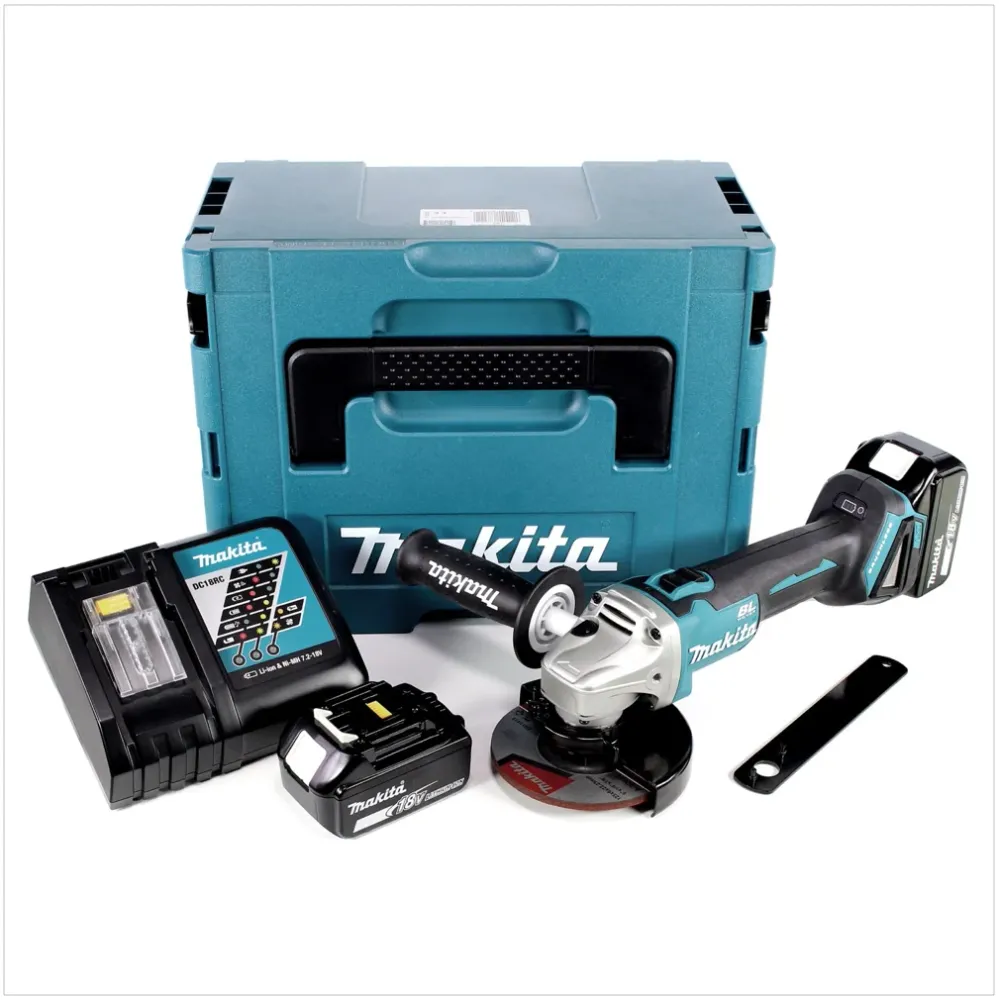 Makita DGA 506 RMJ akumulatorowa szlifierka kątowa 18 V 125 mm bezszczotkowa + 2x akumulator 4,0 Ah + ładowarka + Makpac
