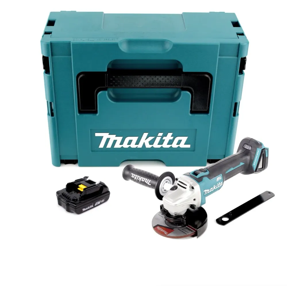 Makita DGA 506 Y1J akumulatorowa szlifierka kątowa 18V 125mm bezszczotkowa + 1x akumulator 1.5Ah + Makpac - bez ładowarki