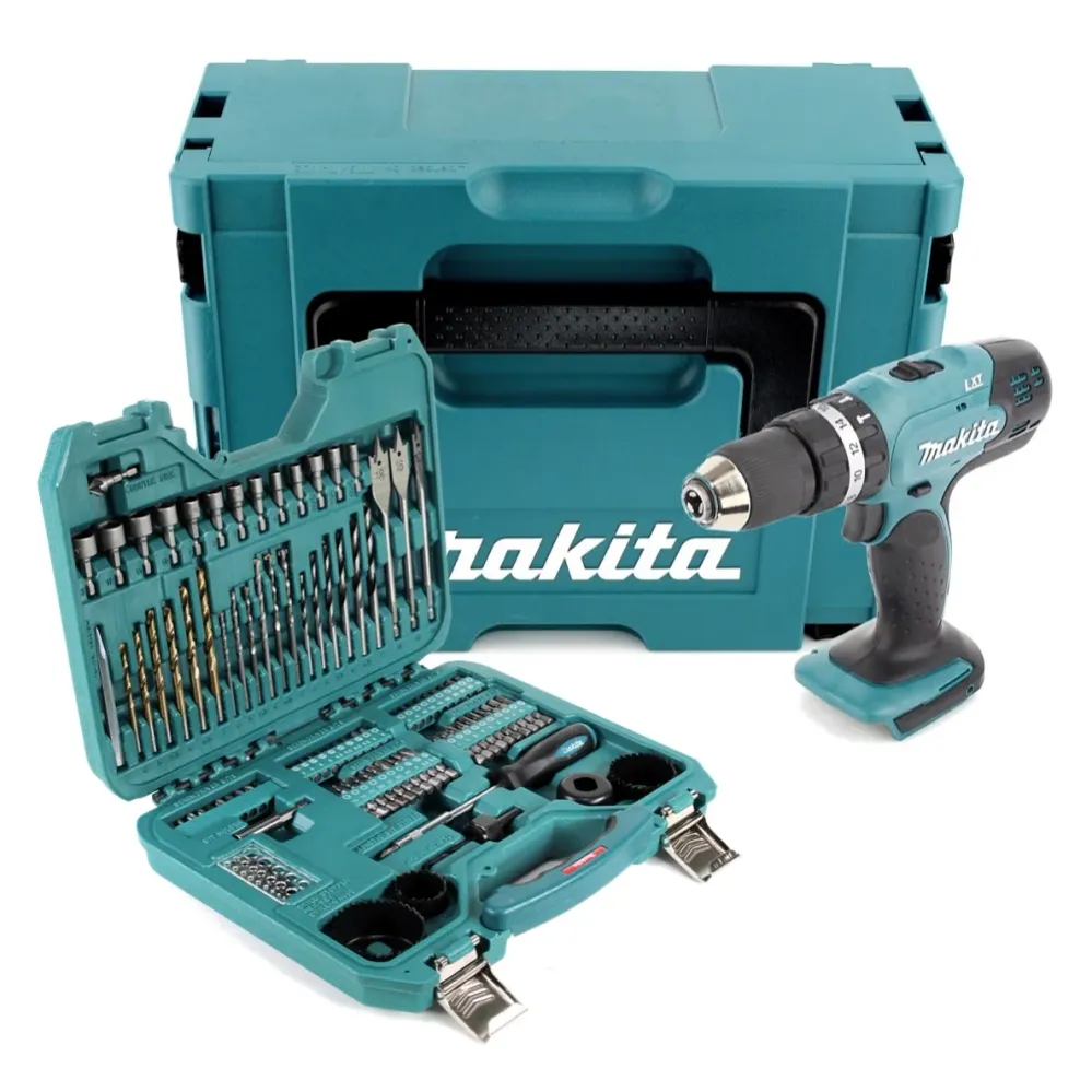 Makita DHP 453 ZJ akumulatorowa wiertarko-wkrętarka udarowa 18 V 42 Nm + 101 szt. zestaw bitów, wierteł i nasadek + Makpac...