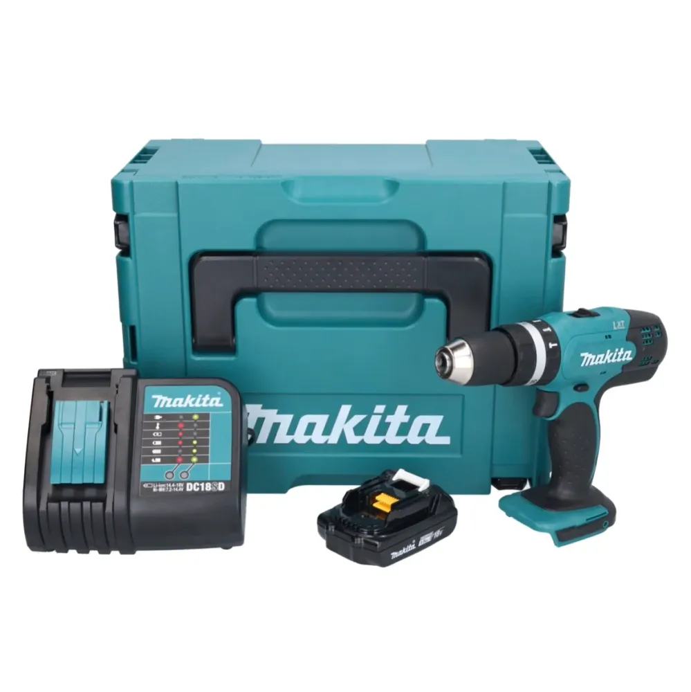 Makita DHP 453 SY1J akumulatorowa wiertarka udarowa 18 V 42 Nm + 1x akumulator 1,5 Ah + ładowarka + Makpac