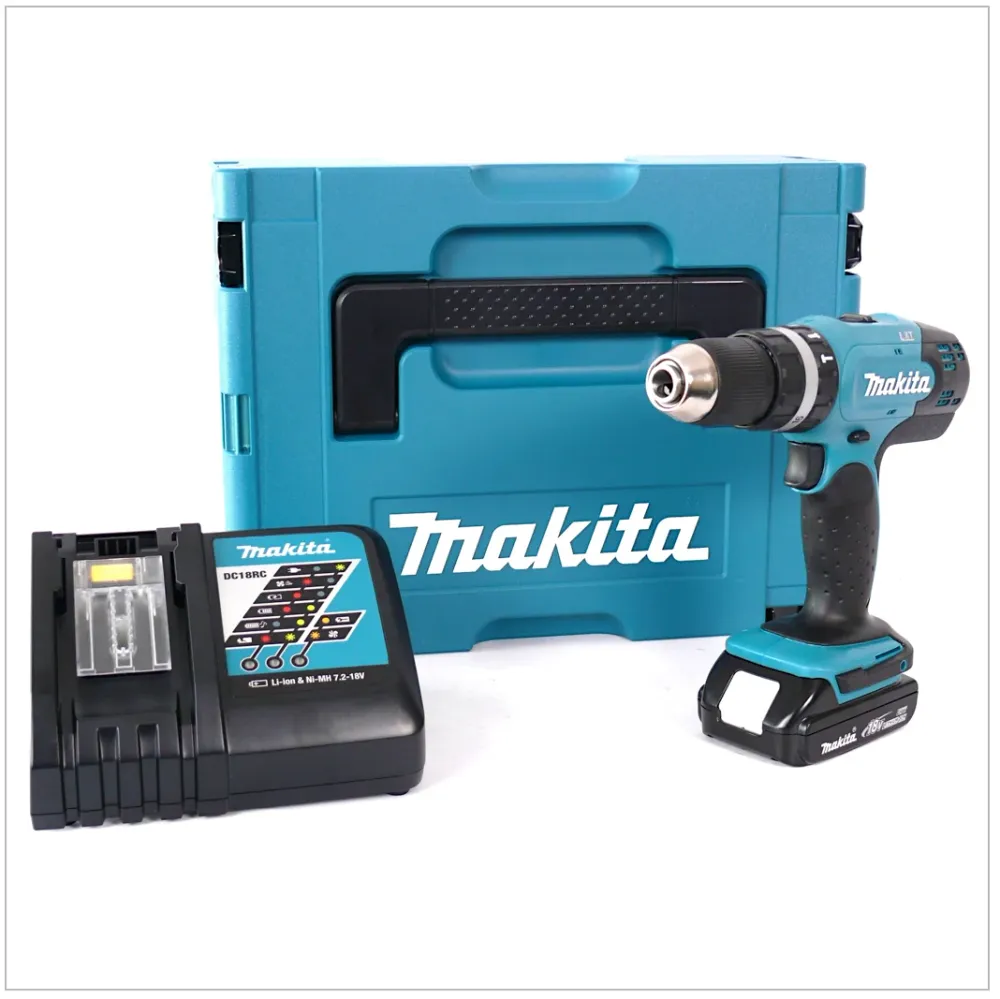 Makita DHP 453 Y1J-D Akumulatorowa wiertarko-wkrętarka udarowa 18V 42Nm w MAKPAC + akumulator 1,5 Ah + ładowarka