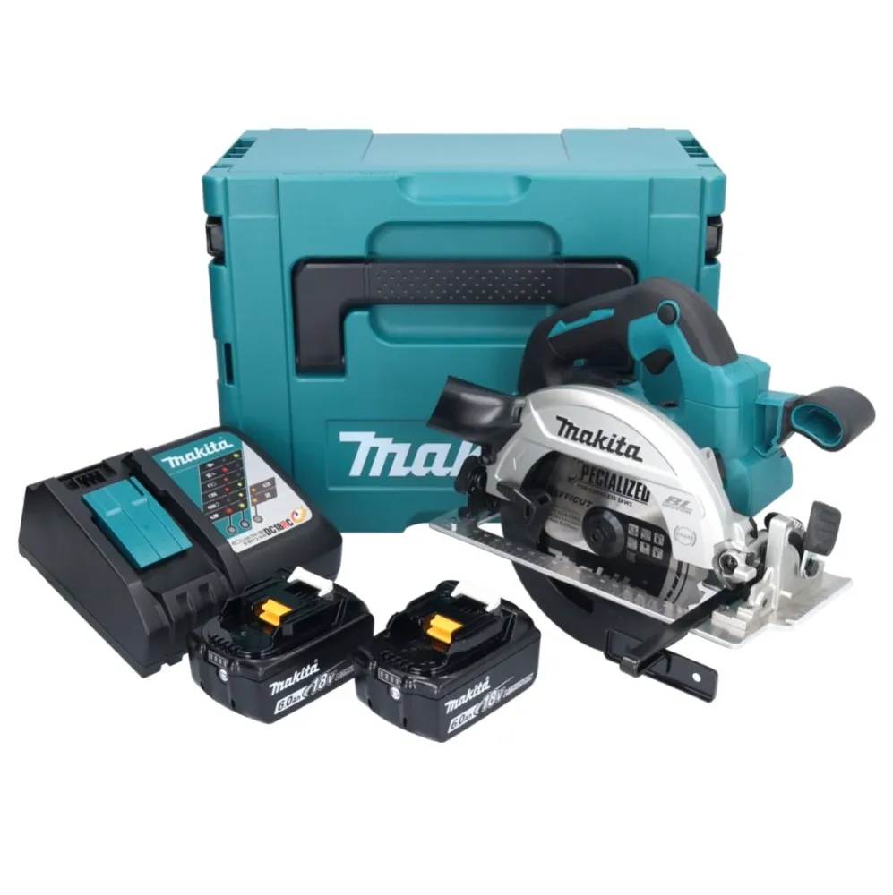Makita DHS 661 RGJ Akumulatorowa pilarka tarczowa 18 V 165 mm bezszczotkowa + 2x akumulator 6,0 Ah + ładowarka + Makpac