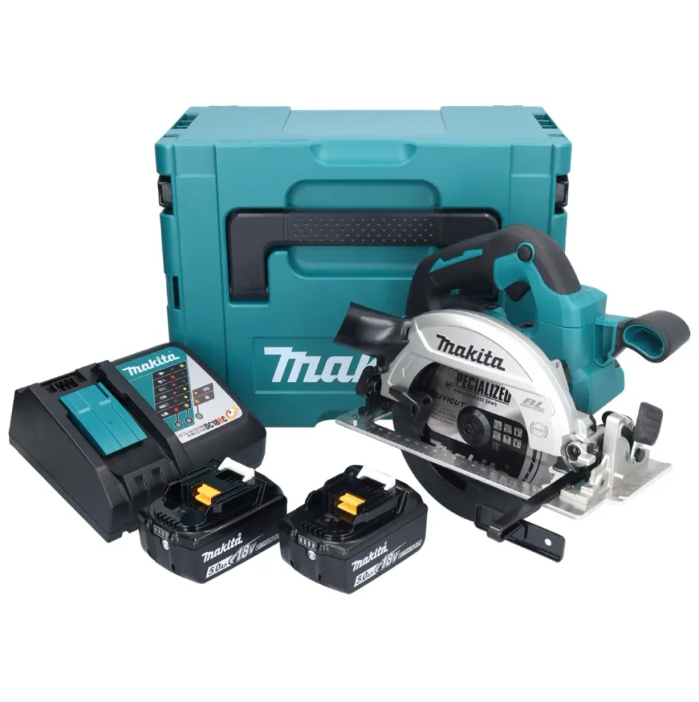 Makita DHS 661 RTJ akumulatorowa ręczna pilarka tarczowa 18 V 165 mm bezszczotkowa + 2x akumulator 5,0 Ah + ładowarka + Ma...