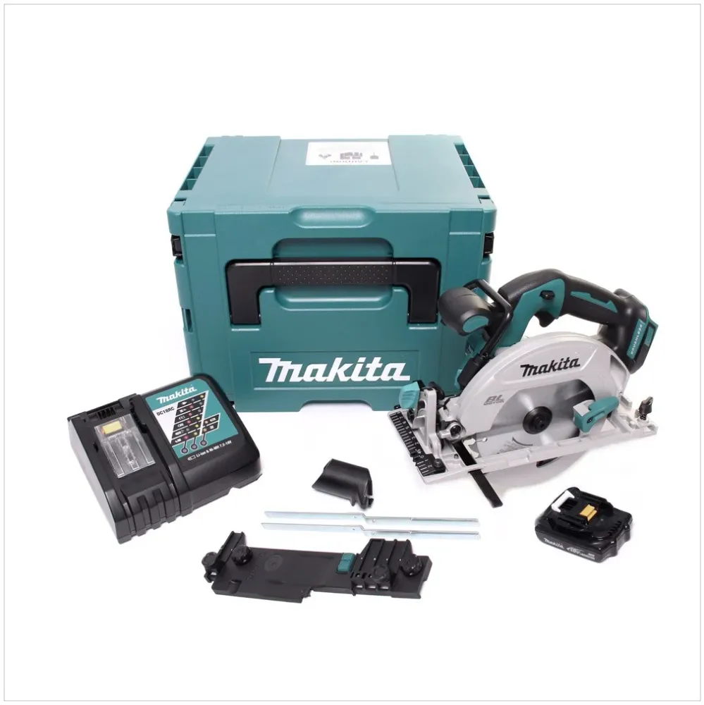 Makita DHS 680 RY1J Akumulatorowa pilarka tarczowa 18 V 165 mm bezszczotkowa + 1x akumulator 1,5 Ah + ładowarka + adapter...