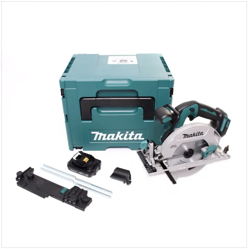 Makita DHS 680 Y1J Akumulatorowa ręczna pilarka tarczowa 18 V 165 mm bezszczotkowa + 1x akumulator 1,5 Ah + adapter + Makp...