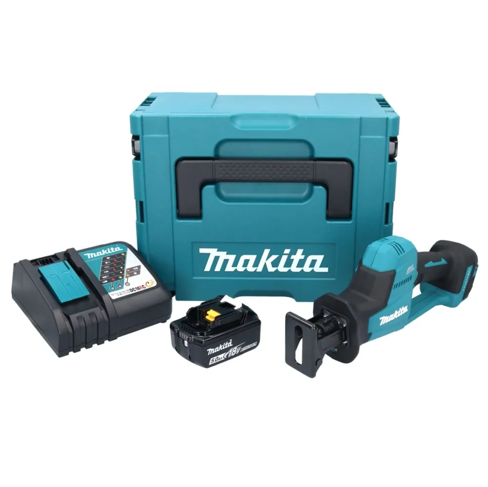 Makita DJR 189 RT1J akumulatorowa pił szablasta 18 V bezszczotkowa + 1x akumulator 5,0 Ah + ładowarka + Makpac