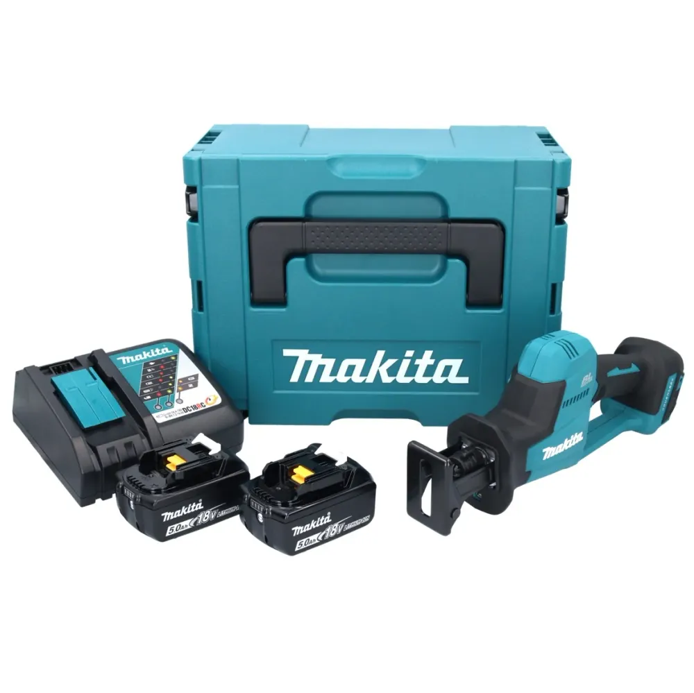 Makita DJR 189 RTJ akumulatorowa pilarka szablasta 18 V bezszczotkowa + 2x akumulator 5,0 Ah + ładowarka + Makpac