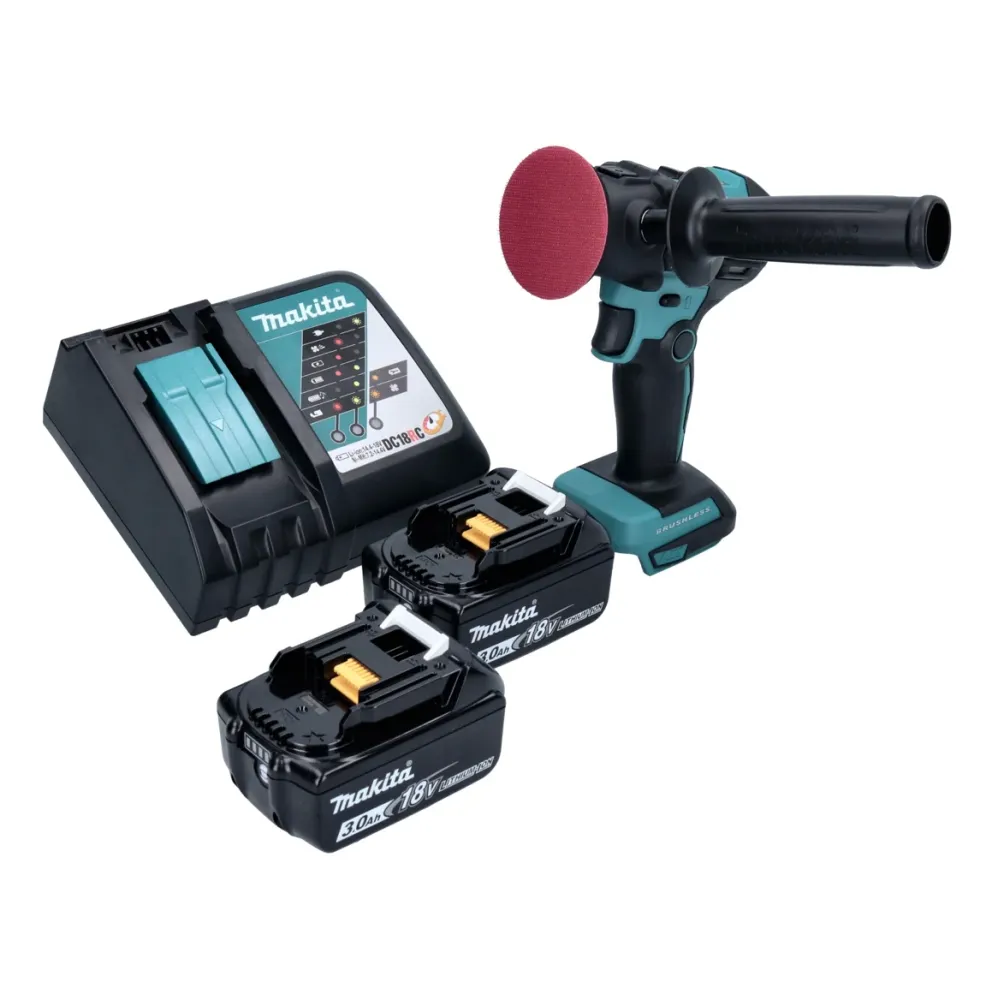 Makita DPV 300 RF polerka akumulatorowa 18 V 50 / 80 mm bezszczotkowa + 2x akumulator 3,0 Ah + ładowarka