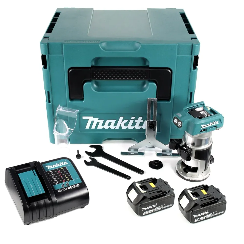 Makita DRT 50 RTJ akumulatorowa frezarka wielofunkcyjna 18V bezszczotkowa + 2x akumulator 5,0Ah + ładowarka + Makpac