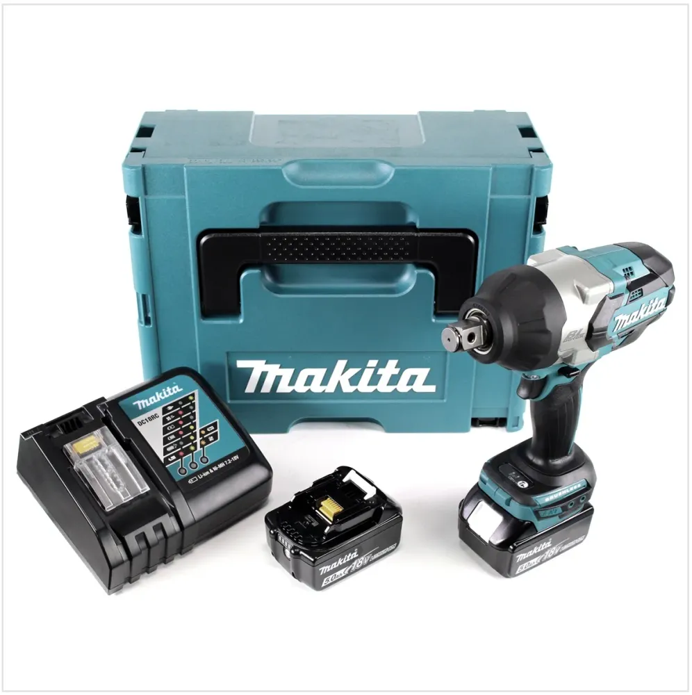 Makita DTW 1001 RTJ akumulatorowy klucz udarowy 18V 3/4" 1050Nm bezszczotkowy + 2x akumulator 5.0Ah + ładowarka + Makpac