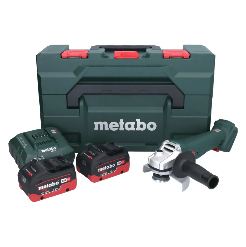 Akumulatorowa szlifierka kątowa Metabo W 18 7-125 18 V 125 mm + 2x akumulator 5,5 Ah + ładowarka + metaBOX