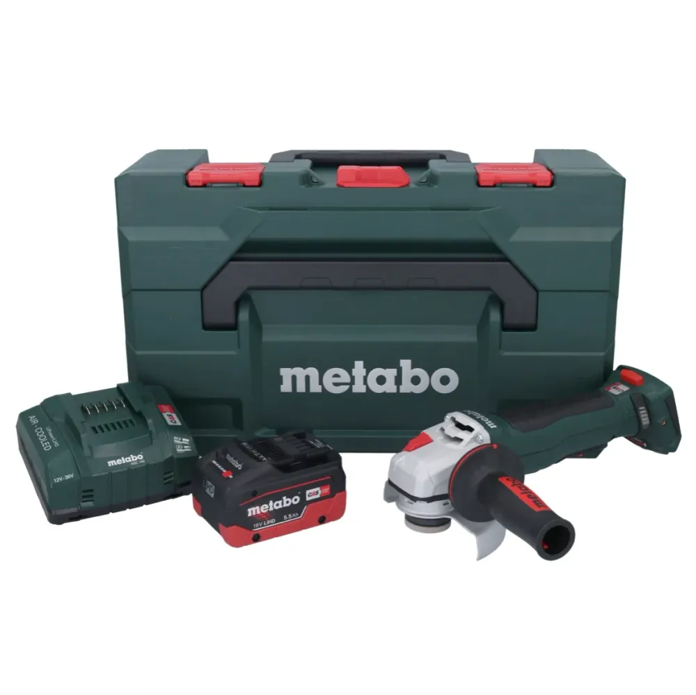 Akumulatorowa szlifierka kątowa Metabo WPB 18 LT BL 11-125 Quick 18 V 125 mm bezszczotkowa + 1x akumulator 5,5 Ah + ładowa...