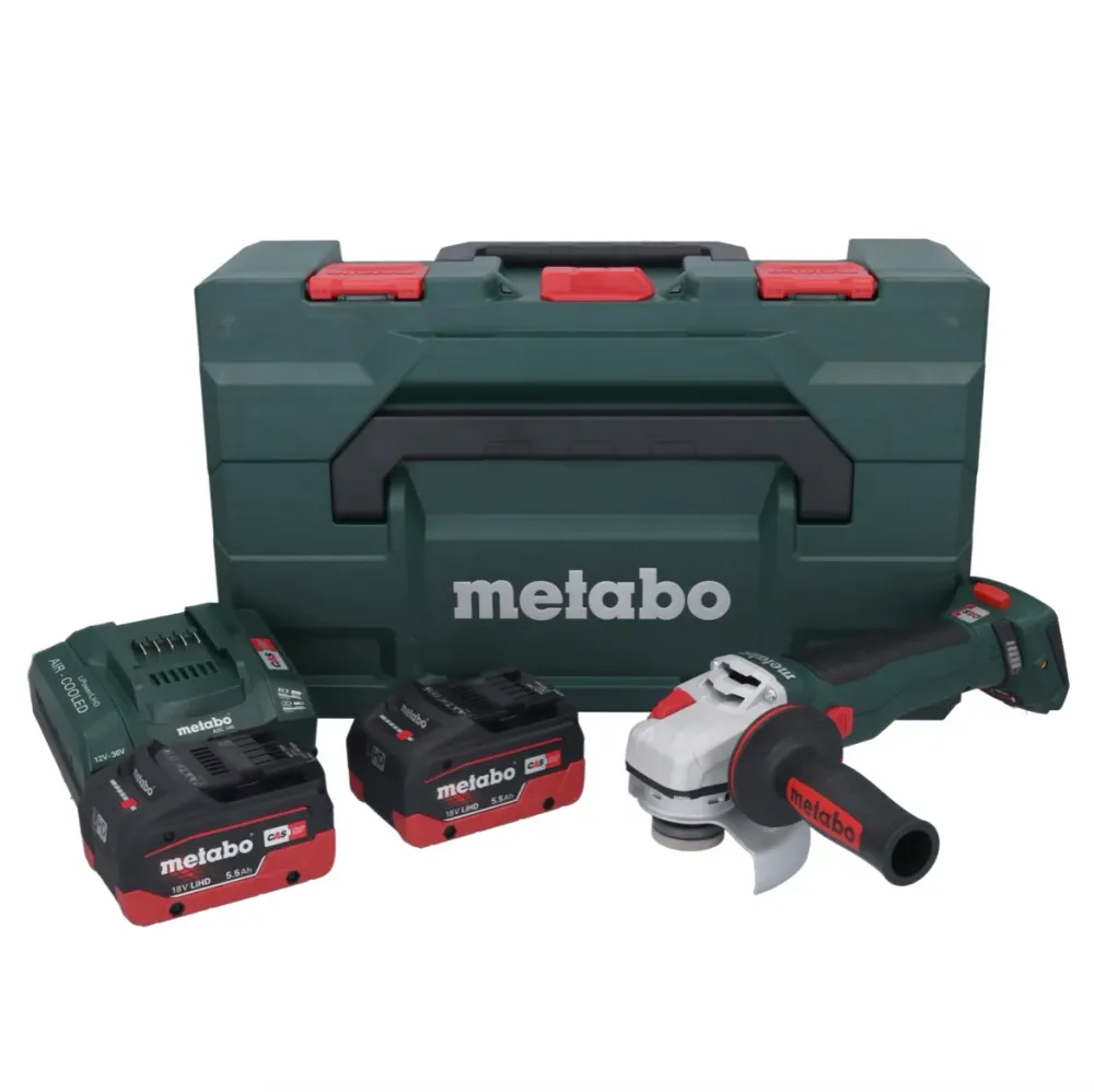 Metabo WB 18 LT BL 11-125 Quick akumulatorowa szlifierka kątowa 18 V 125 mm bezszczotkowa + 2x akumulator 5,5 Ah + ładowar...