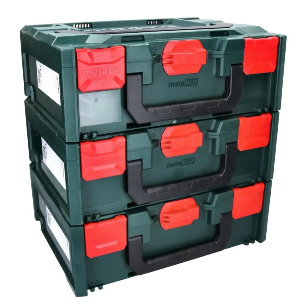 Zestaw Metabo metaBOX 145 3x systemowa walizka narzędziowa sztaplowana 396 x 296 x 145 mm + 3x wkładka uniwersalna