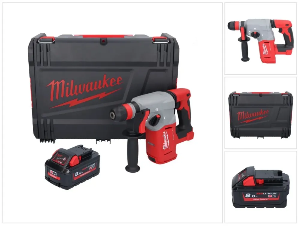 Milwaukee M18 BLHX-801X akumulatorowy młot udarowo-obrotowy 18 V 2,3 J bezszczotkowy + 1x akumulator 8,0 Ah + skrzynka HD...