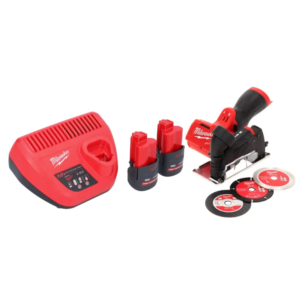 Milwaukee M12 FCOT-252 przecinarka do wielu materiałów 12 V 76 mm bezszczotkowa + 2x akumulator 2,5 Ah + ładowarka