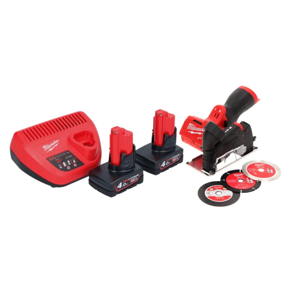 Milwaukee M12 FCOT-402 przecinarka do wielu materiałów 12 V 76 mm bezszczotkowa + 2x akumulator 4,0 Ah + ładowarka