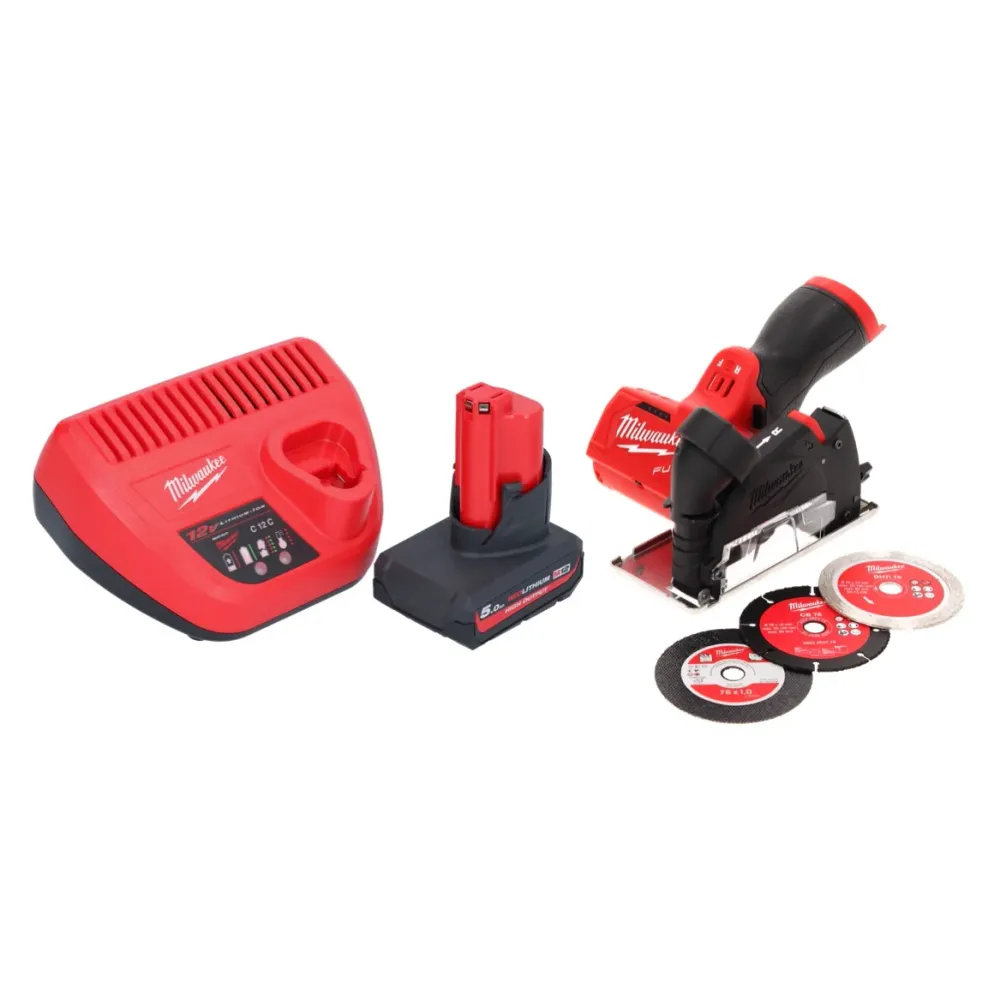 Milwaukee M12 FCOT-501 przecinarka do wielu materiałów 12 V 76 mm bezszczotkowa + 1x akumulator 5,0 Ah + ładowarka