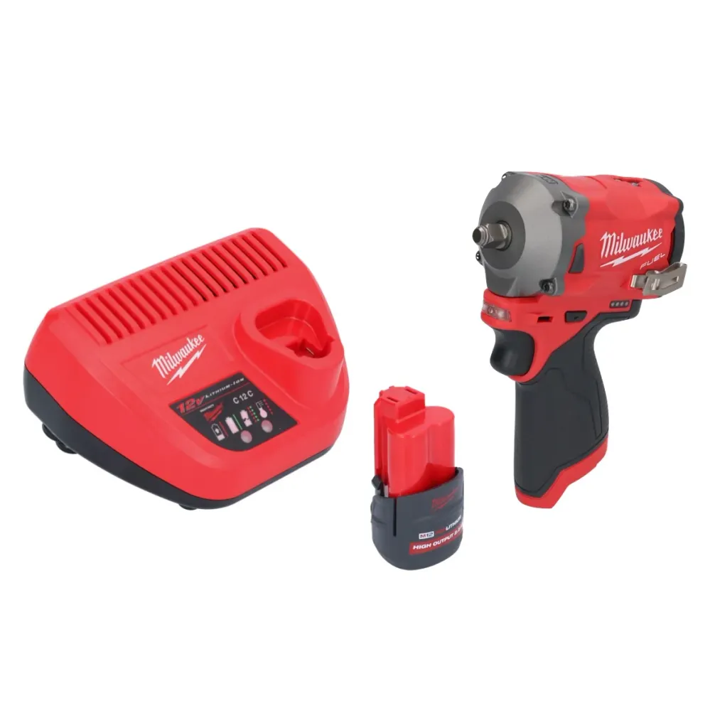 Milwaukee M12 FIW38-251 akumulatorowy klucz udarowy 12 V 339 Nm 3/8" bezszczotkowy + 1x akumulator 2,5 Ah + ładowarka